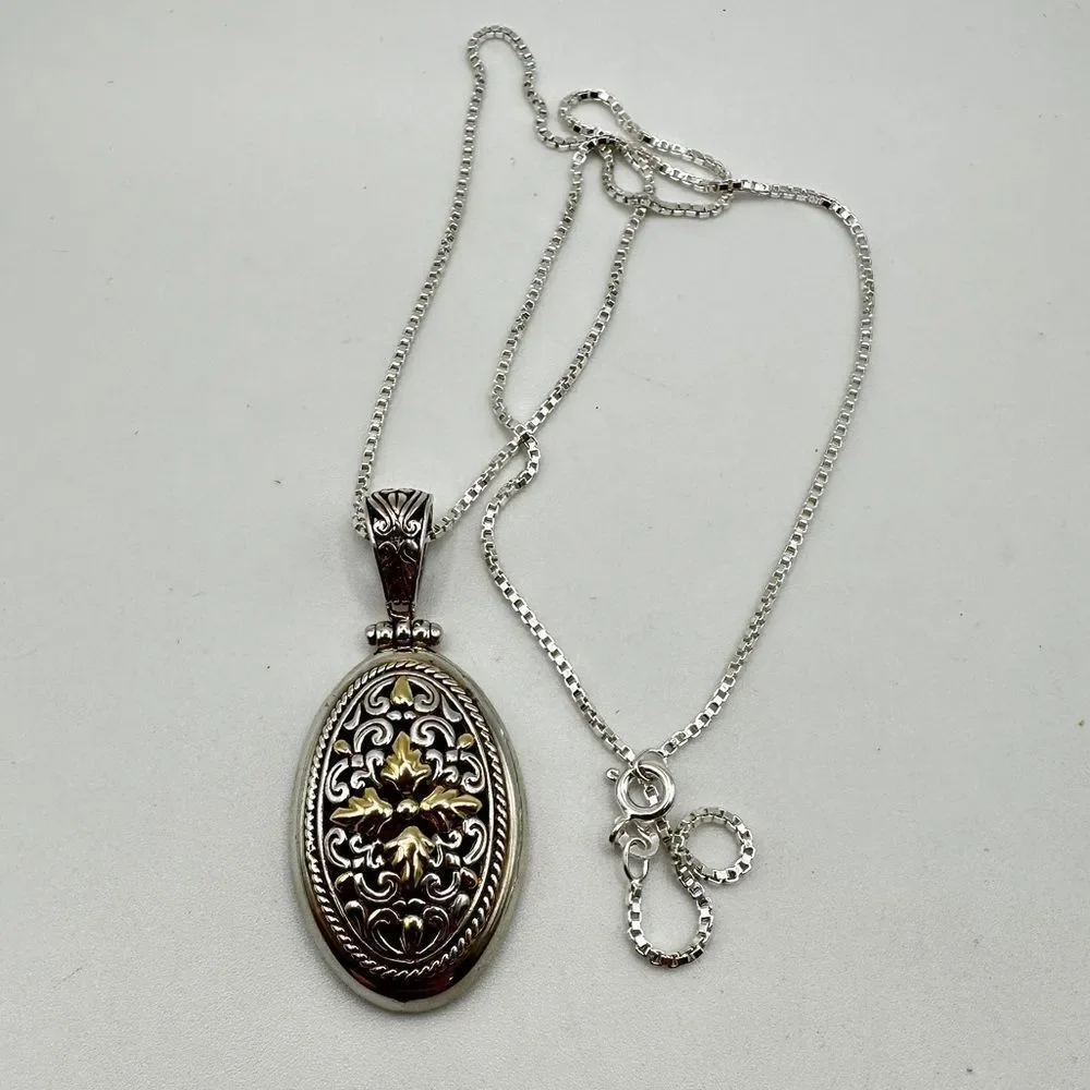 Stunning Oval-Filigree Silver and 14k Pendant with 20